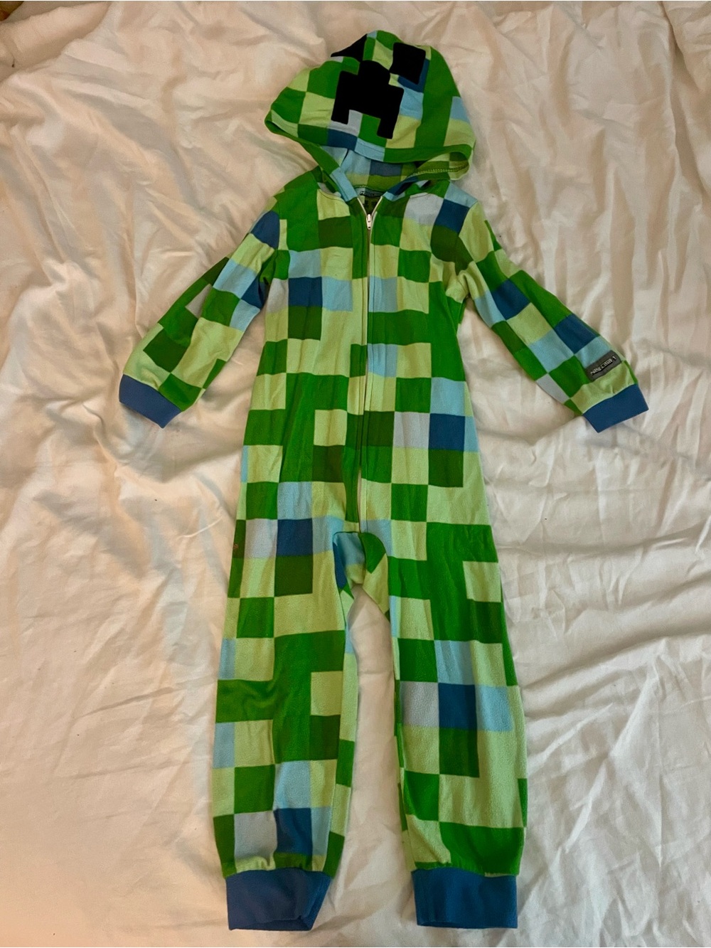Green Pixel-Print Kids Hooded Pajamas